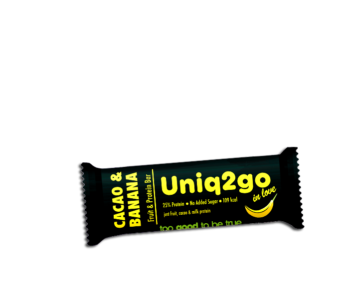 Uniq2go in love – Kakaolu ve Muz paçacıklı Proteinli Bar